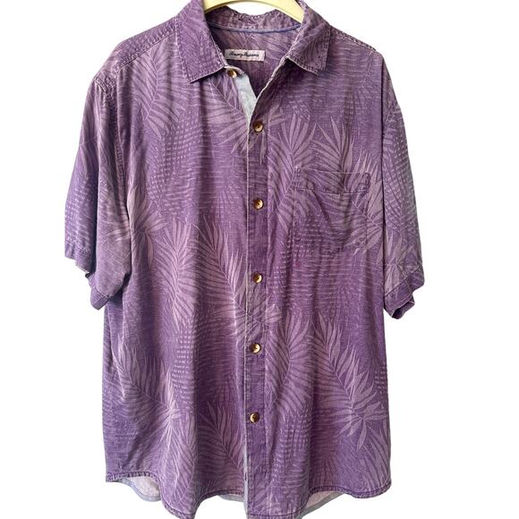 Tommy Bahama Men's Hawaiian Camp Short Sleeve Shirt Purple Large 100% Silk - Picture 1 of 6